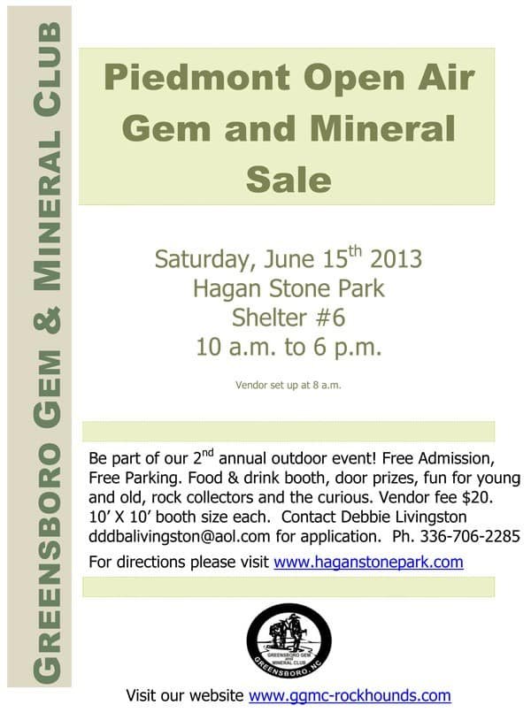 Piedmont Open Air Gem and Mineral Sale June 15th 2013